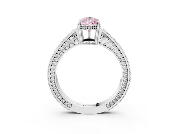 White gold Fancy Pink Pear Cut Diamond Engagement Ring with Milgrain Channel Set Band and Prong Setting