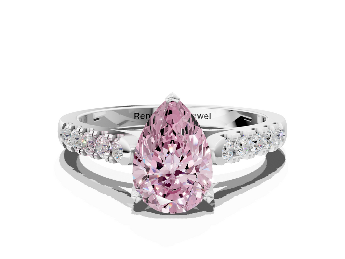 White gold Fancy Pink Pear  Cut Pavé Band Solitaire Ring with Four-Prong Setting_25