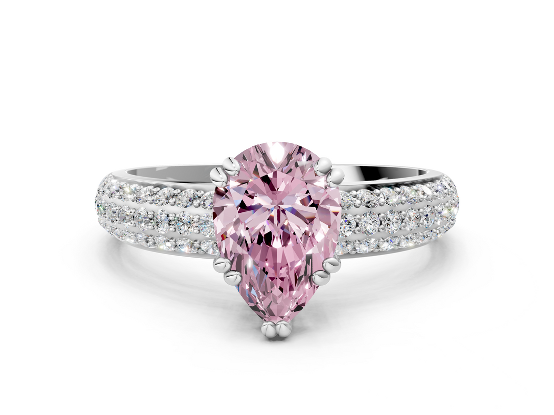 White gold Fancy Pink Pear  Cut Pave Diamond Engagement Ring with Channel Set Band and Four-Prong Setting_19
