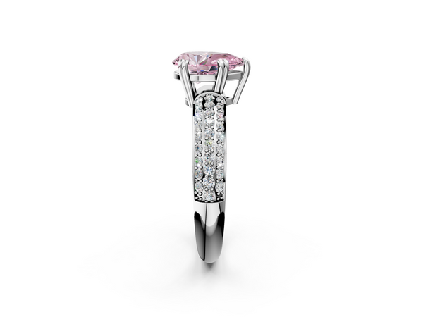 White gold Fancy Pink Pear  Cut Pave Diamond Engagement Ring with Channel Set Band and Four-Prong Setting