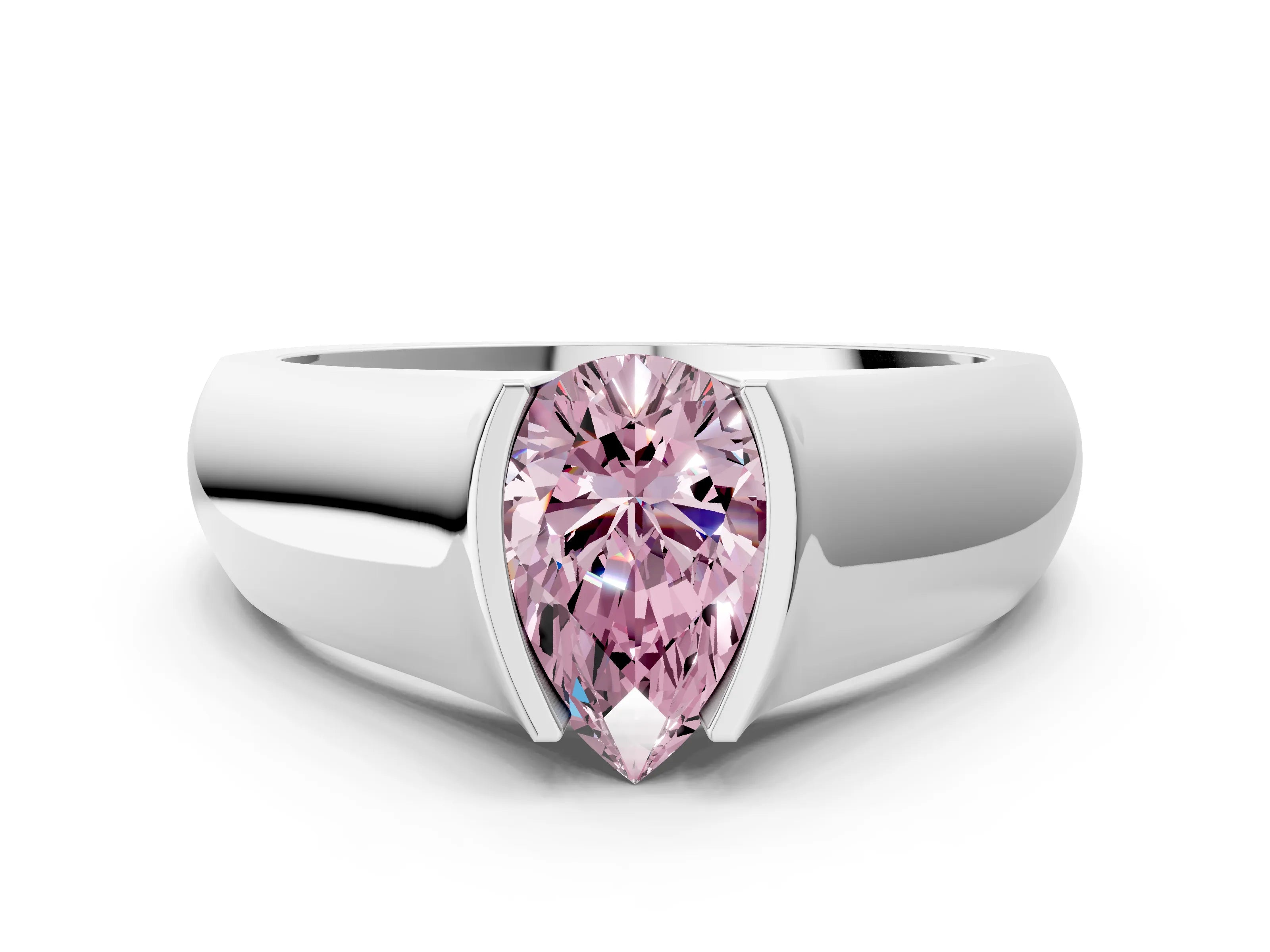 White gold Fancy Pink Pear Cut Solitaire Bezel Set Diamond Ring with Wide Band_12