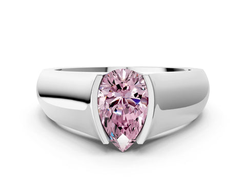 White gold Fancy Pink Pear Cut Solitaire Bezel Set Diamond Ring with Wide Band_12