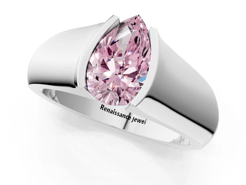 White gold Fancy Pink Pear Cut Solitaire Bezel Set Diamond Ring with Wide Band_13