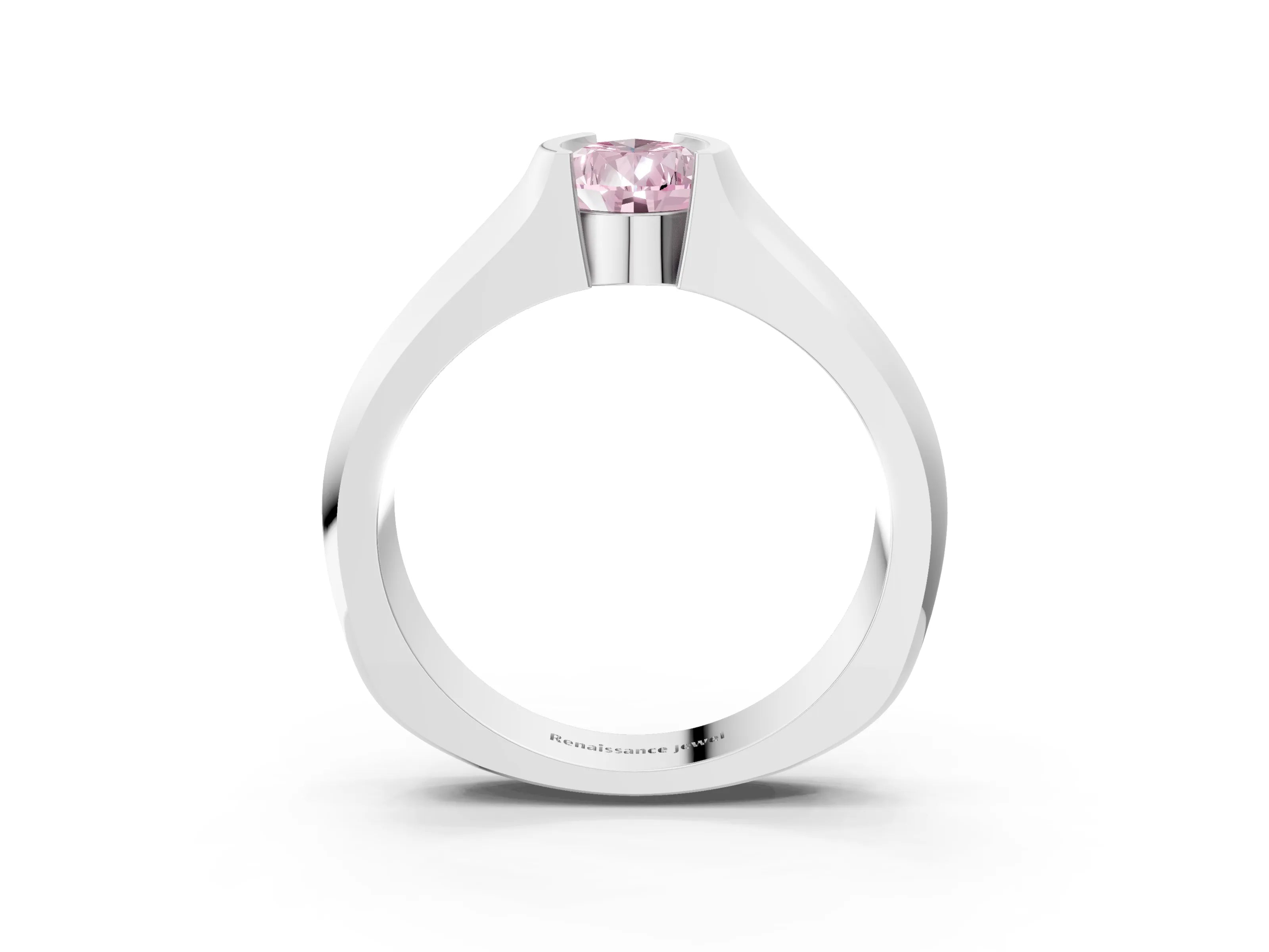 White gold Fancy Pink Pear Cut Solitaire Bezel Set Diamond Ring with Wide Band_15