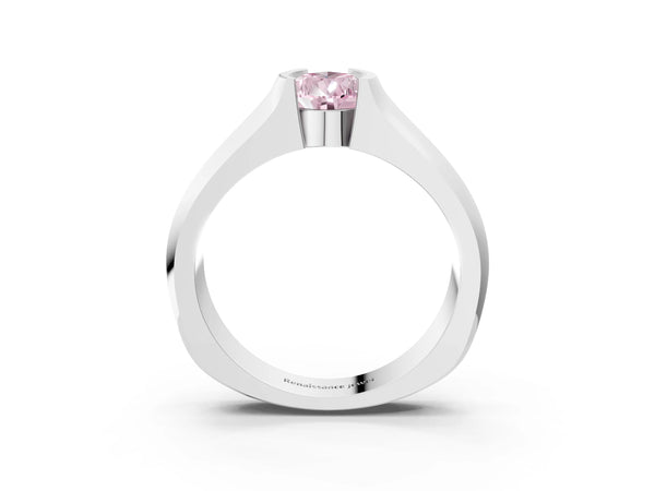 White gold Fancy Pink Pear Cut Solitaire Bezel Set Diamond Ring with Wide Band