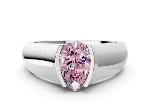 White gold Fancy Pink Pear Cut Solitaire Bezel Set Diamond Ring with Wide Band