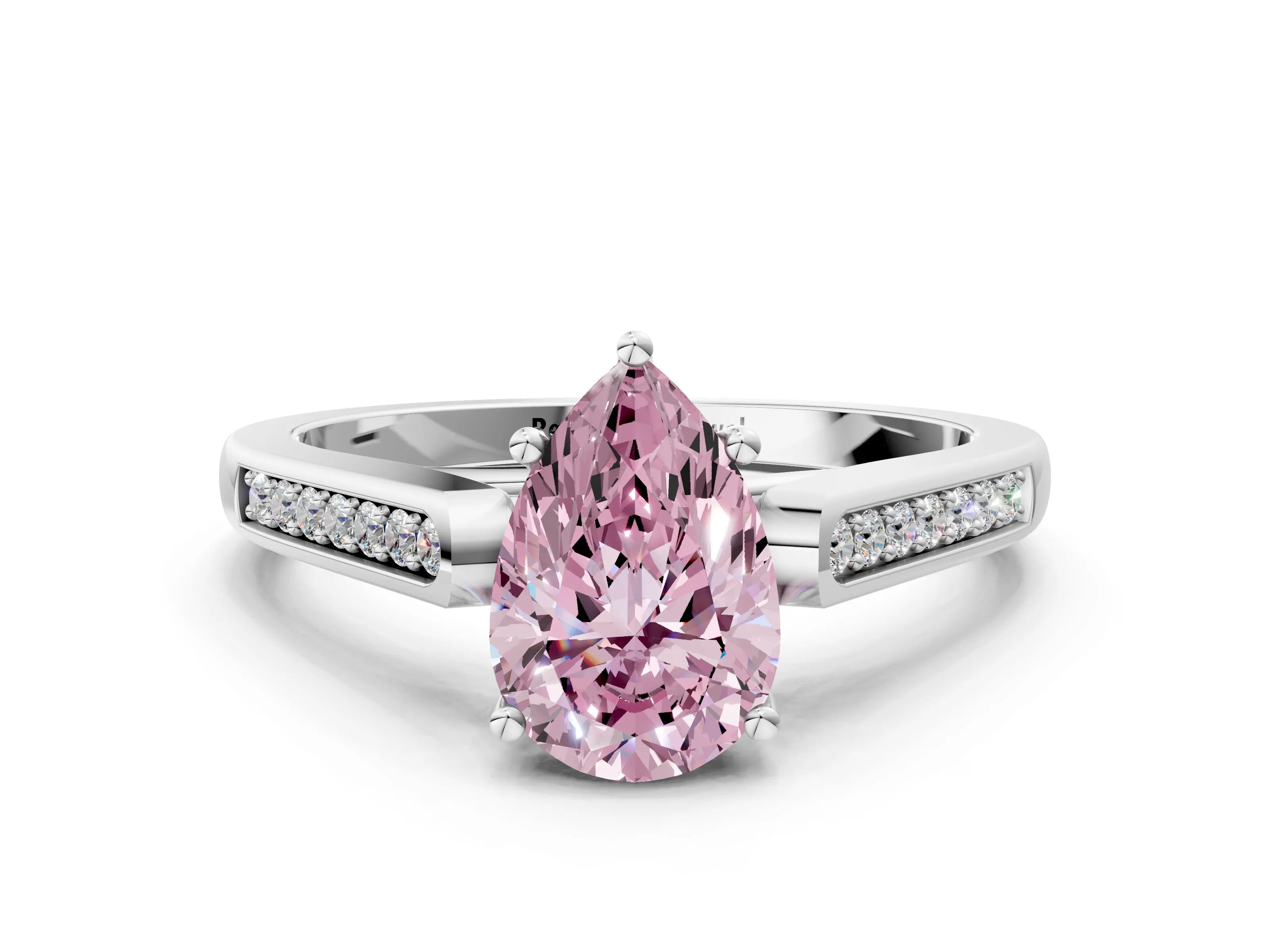White gold Fancy Pink Pear Cut Solitaire Cathedral Diamond Engagement Ring with Channel-Set Band and Four-Prong Setting_15