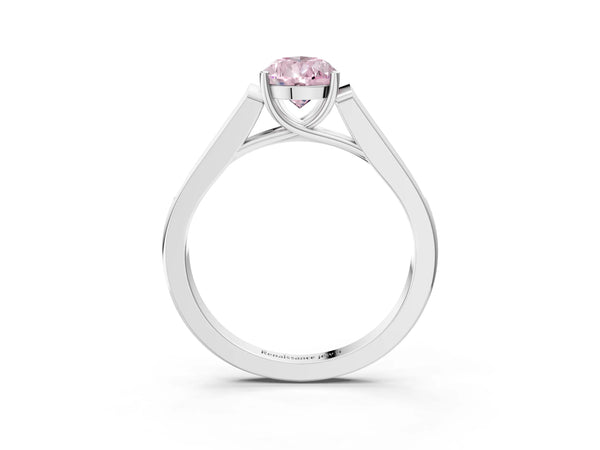 Platinum Fancy Pink Pear Cut Solitaire Cathedral Diamond Engagement Ring with Channel-Set Band and Four-Prong Setting