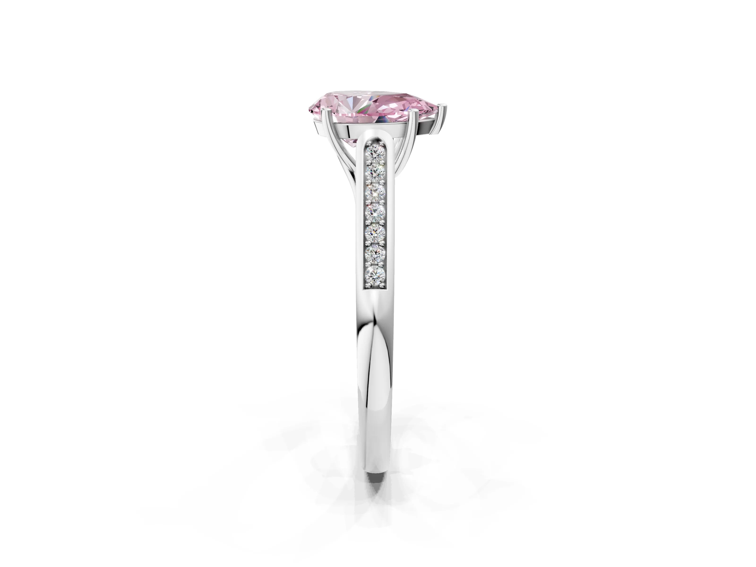 White gold Fancy Pink Pear Cut Solitaire Cathedral Diamond Engagement Ring with Channel-Set Band and Four-Prong Setting_5