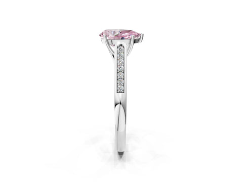 White gold Fancy Pink Pear Cut Solitaire Cathedral Diamond Engagement Ring with Channel-Set Band and Four-Prong Setting_5
