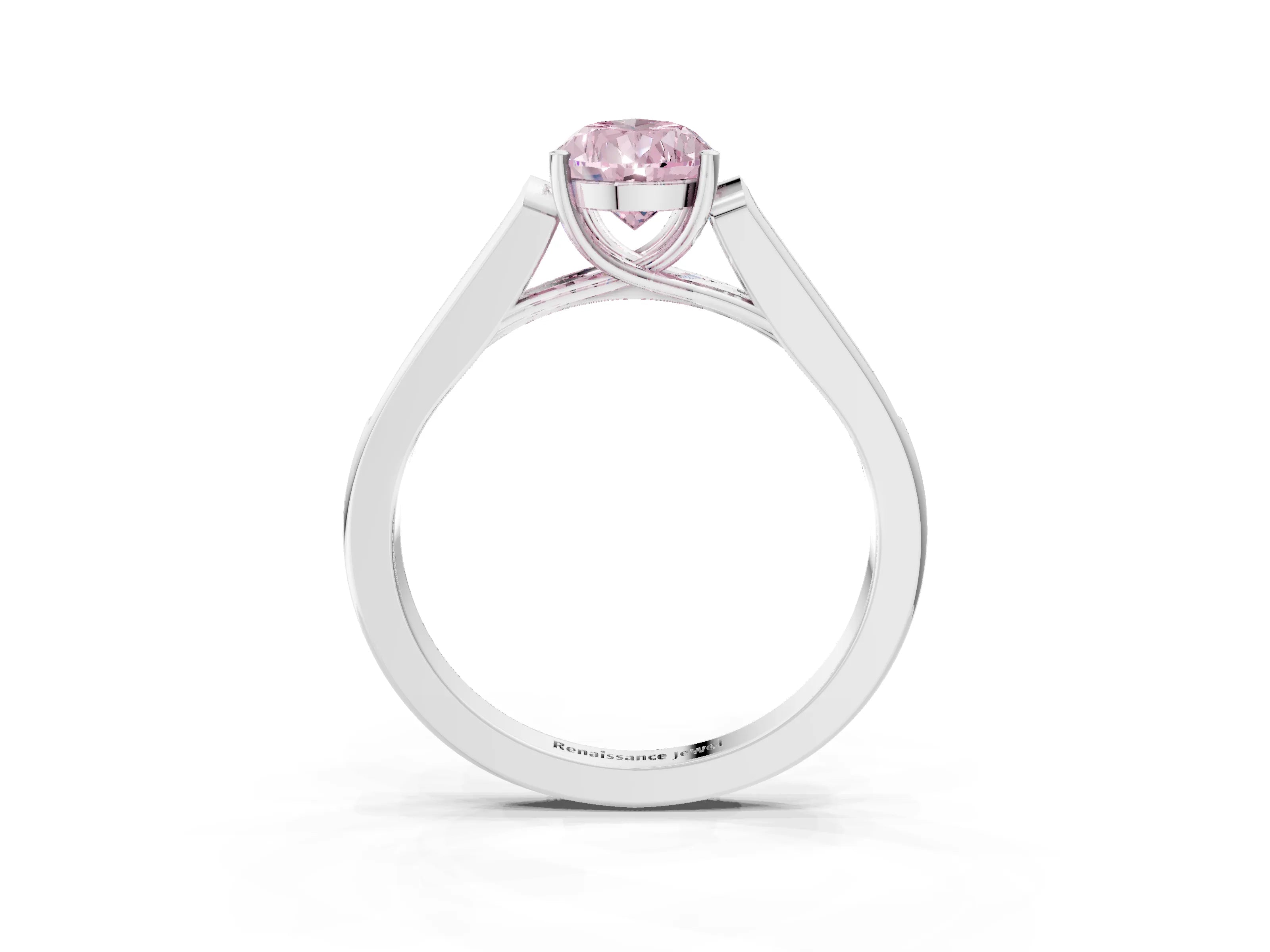 White gold Fancy Pink Pear Cut Solitaire Cathedral Diamond Engagement Ring with Channel-Set Band and Four-Prong Setting_6