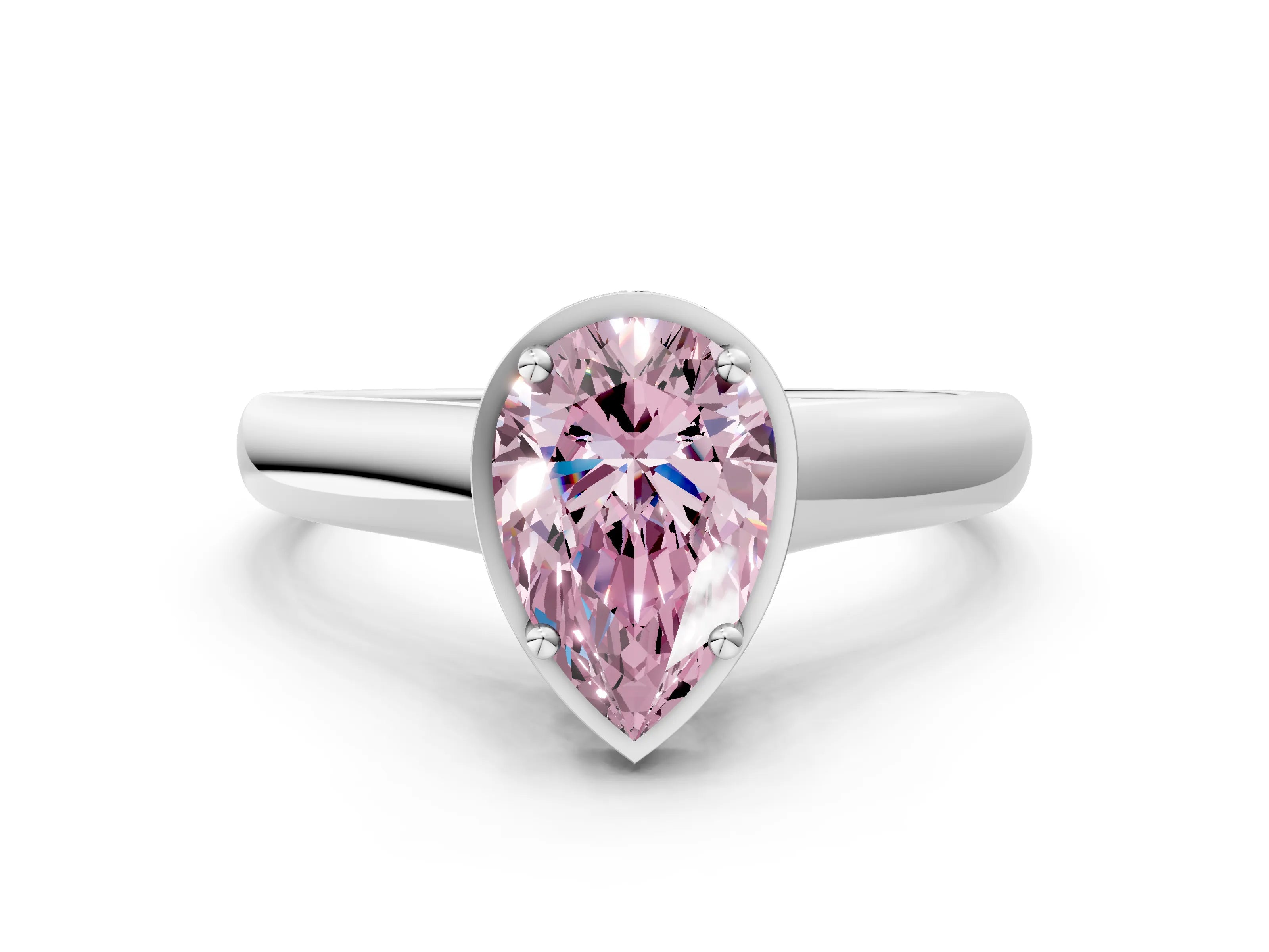 White gold Fancy Pink Pear Cut Solitaire Diamond Engagement Ring with Four-Prong Setting and Tapered Band_12