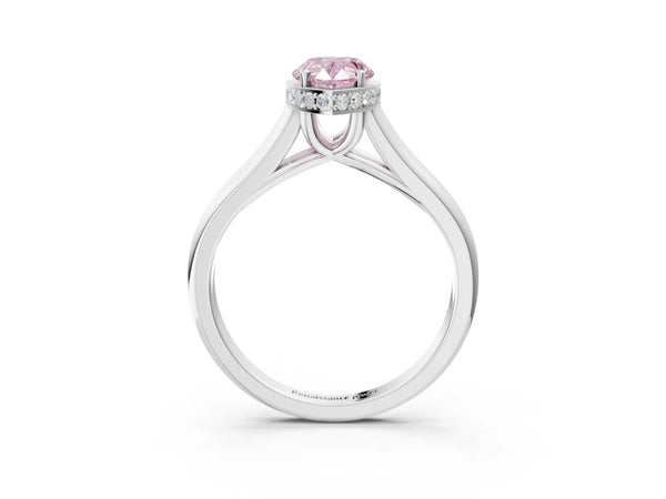 White gold Fancy Pink Pear Cut Solitaire Diamond Engagement Ring with Four-Prong Setting and Tapered Band