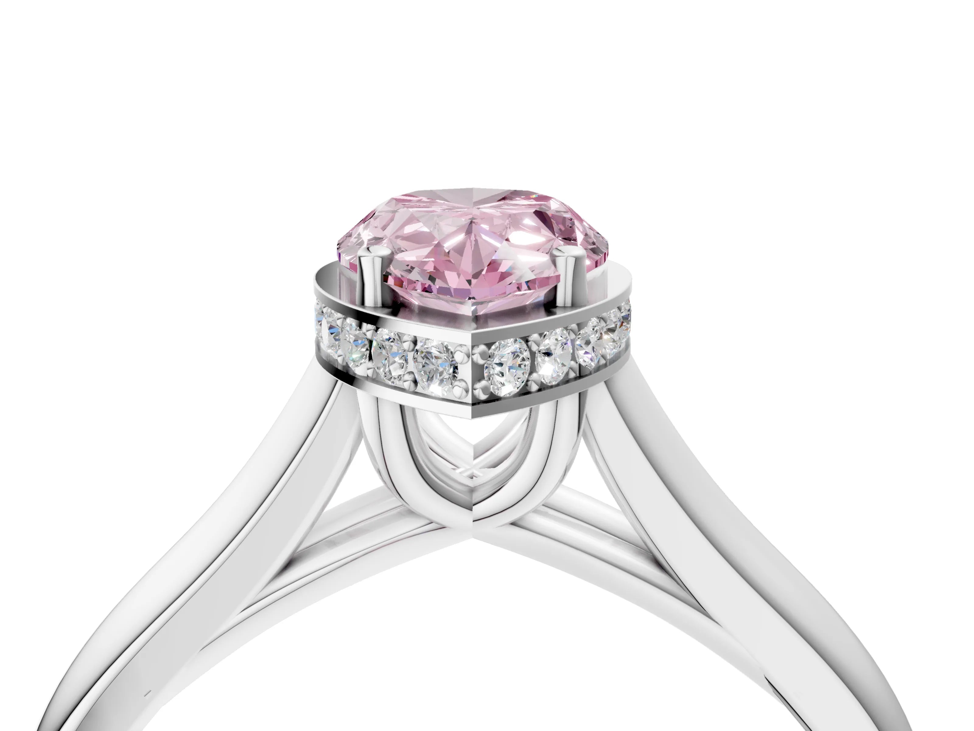 White gold Fancy Pink Pear Cut Solitaire Diamond Engagement Ring with Four-Prong Setting and Tapered Band_16