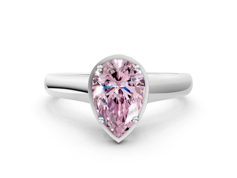 White gold Fancy Pink Pear Cut Solitaire Diamond Engagement Ring with Four-Prong Setting and Tapered Band