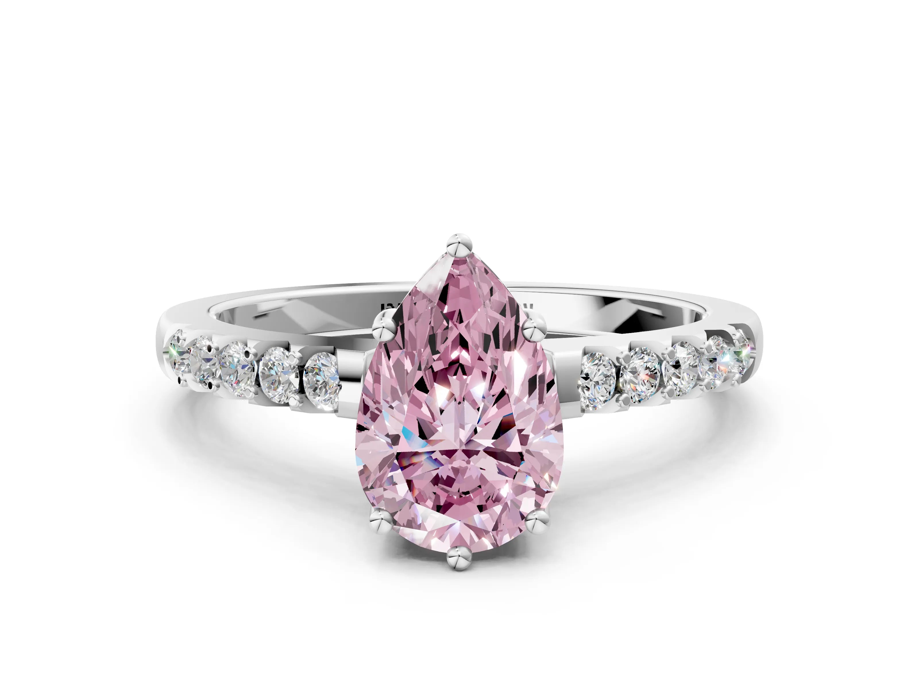 White gold Fancy Pink Pear Cut Solitaire Diamond Engagement Ring with Pavé Band and Six-Prong Setting_12