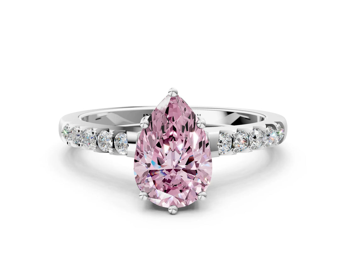 White gold Fancy Pink Pear Cut Solitaire Diamond Engagement Ring with Pavé Band and Six-Prong Setting_12