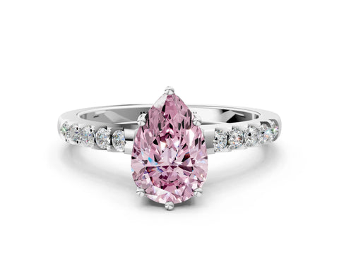White gold Fancy Pink Pear Cut Solitaire Diamond Engagement Ring with Pavé Band and Six-Prong Setting_12