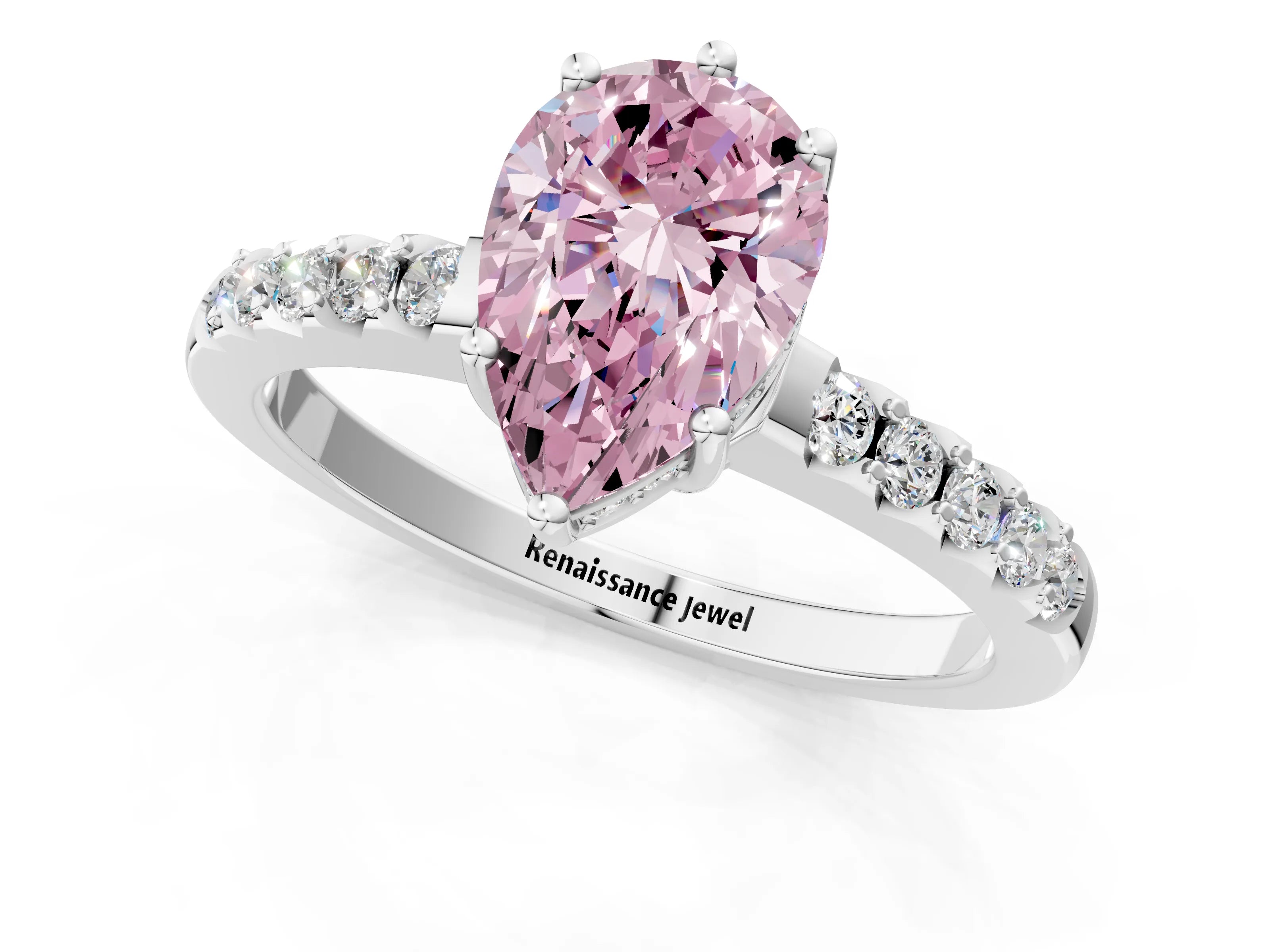 White gold Fancy Pink Pear Cut Solitaire Diamond Engagement Ring with Pavé Band and Six-Prong Setting_13