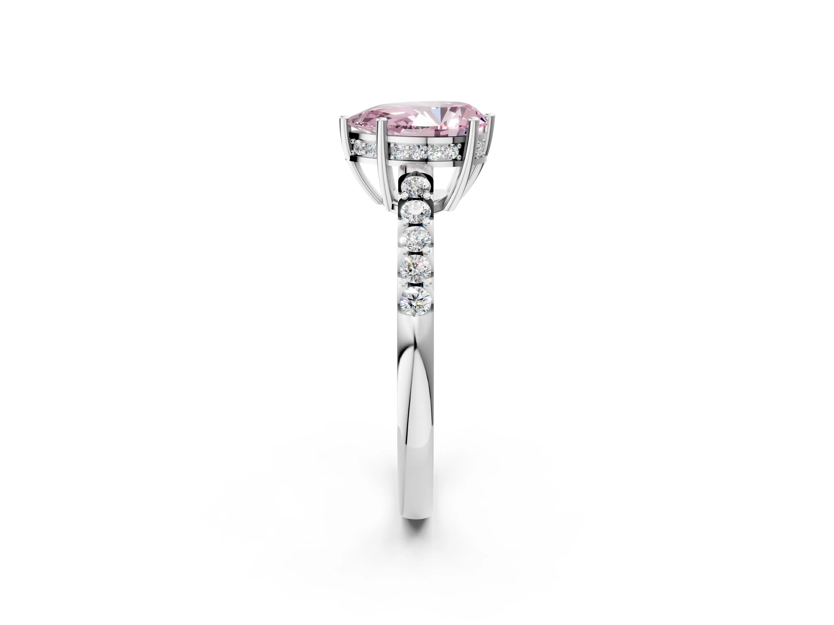 White gold Fancy Pink Pear Cut Solitaire Diamond Engagement Ring with Pavé Band and Six-Prong Setting_14