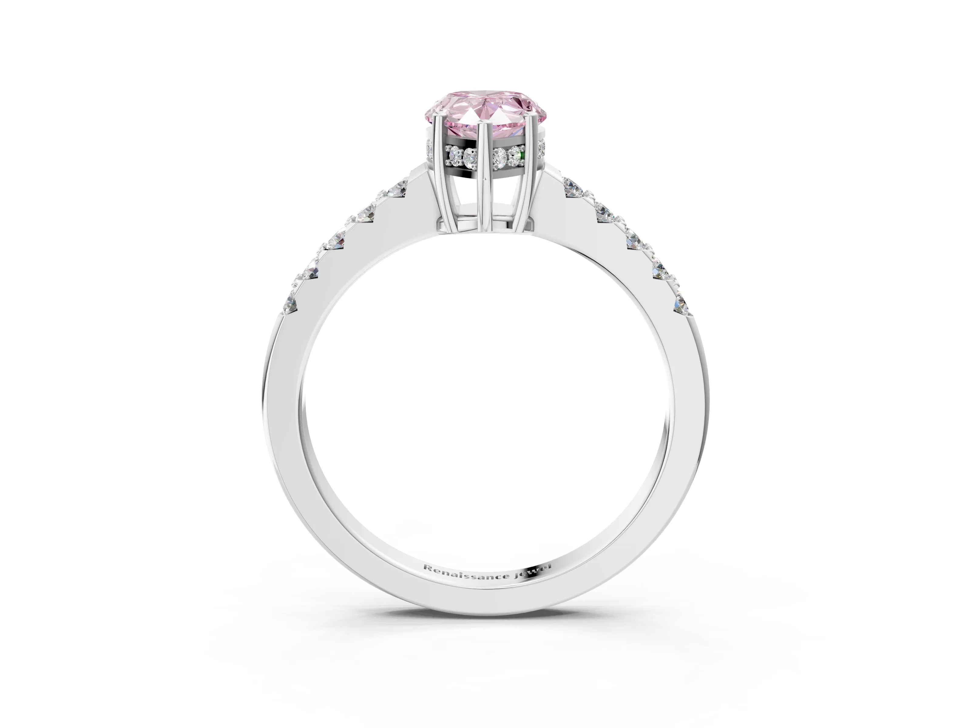 White gold Fancy Pink Pear Cut Solitaire Diamond Engagement Ring with Pavé Band and Six-Prong Setting_15