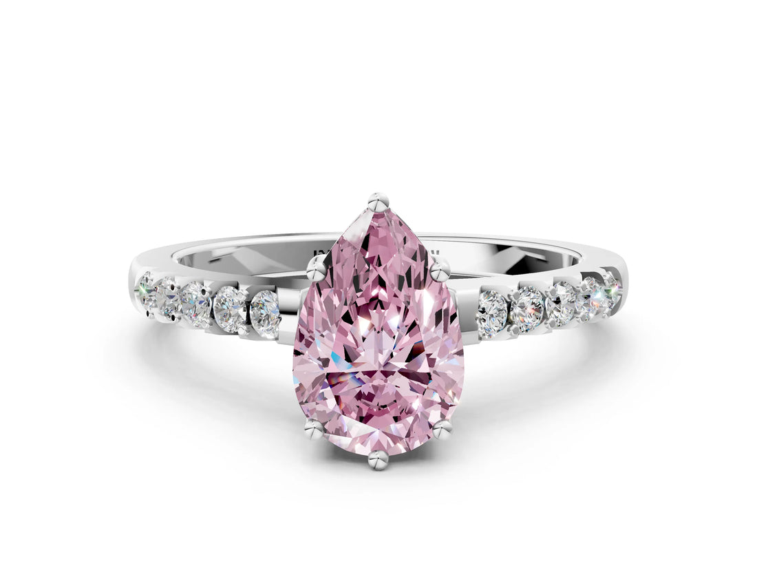 White gold Fancy Pink Pear Cut Solitaire Diamond Engagement Ring with Pavé Band and Six-Prong Setting_24