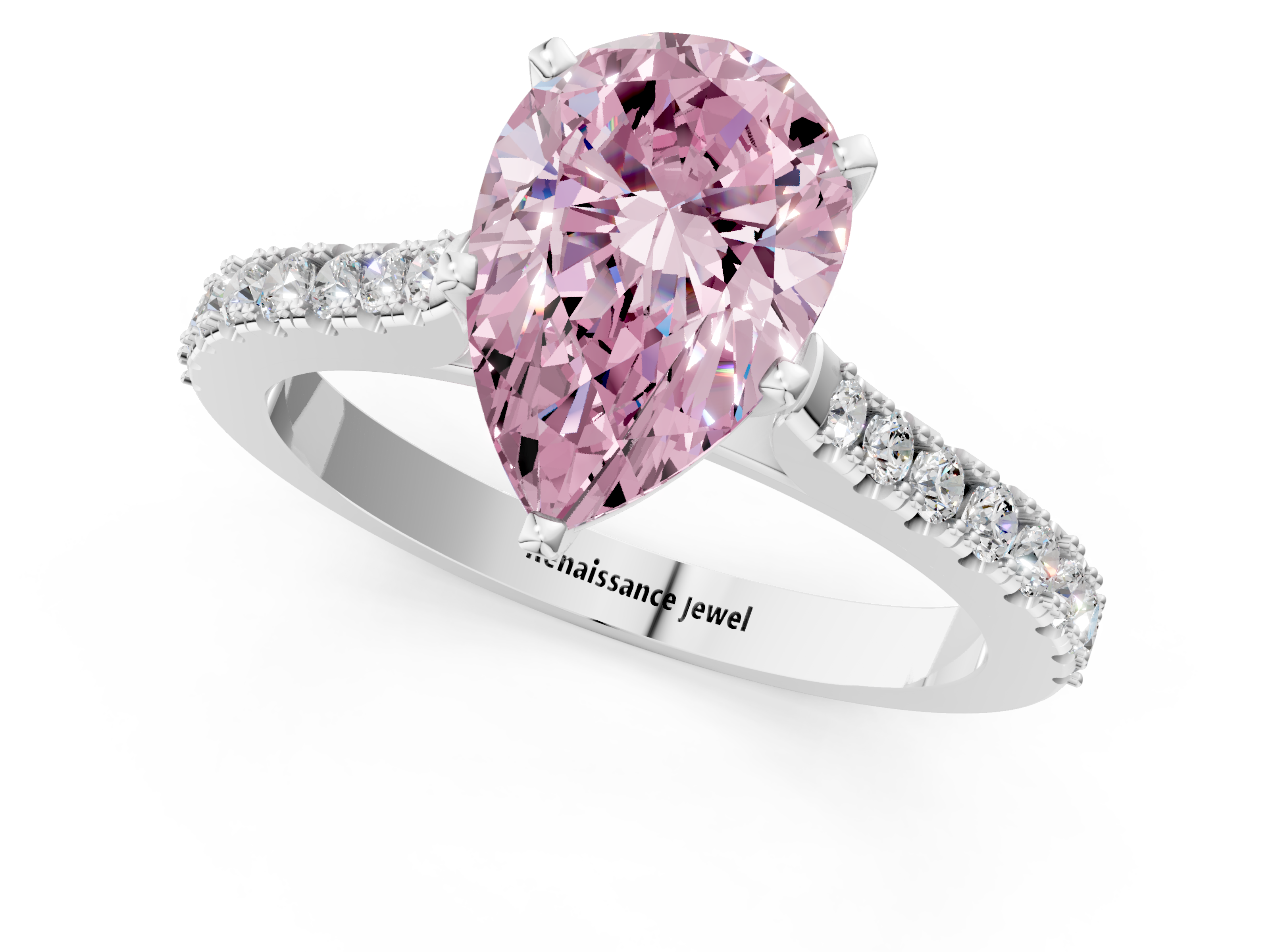 White gold Fancy Pink Pear  Cut Solitaire Diamond Engagement Ring with Pave Band and Four-Prong Setting_162