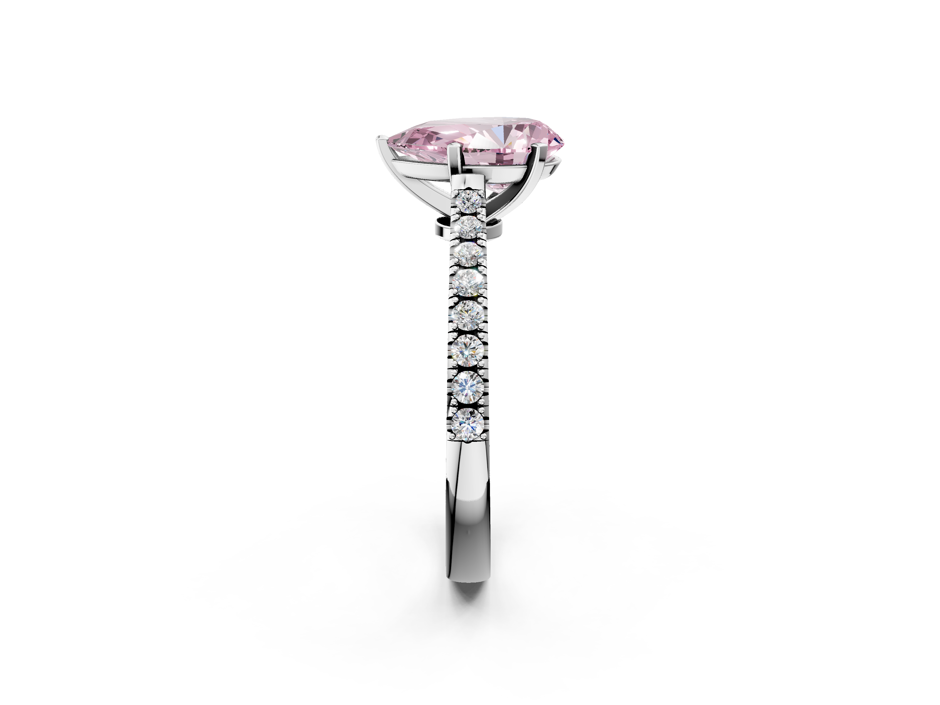 White gold Fancy Pink Pear  Cut Solitaire Diamond Engagement Ring with Pave Band and Four-Prong Setting_163