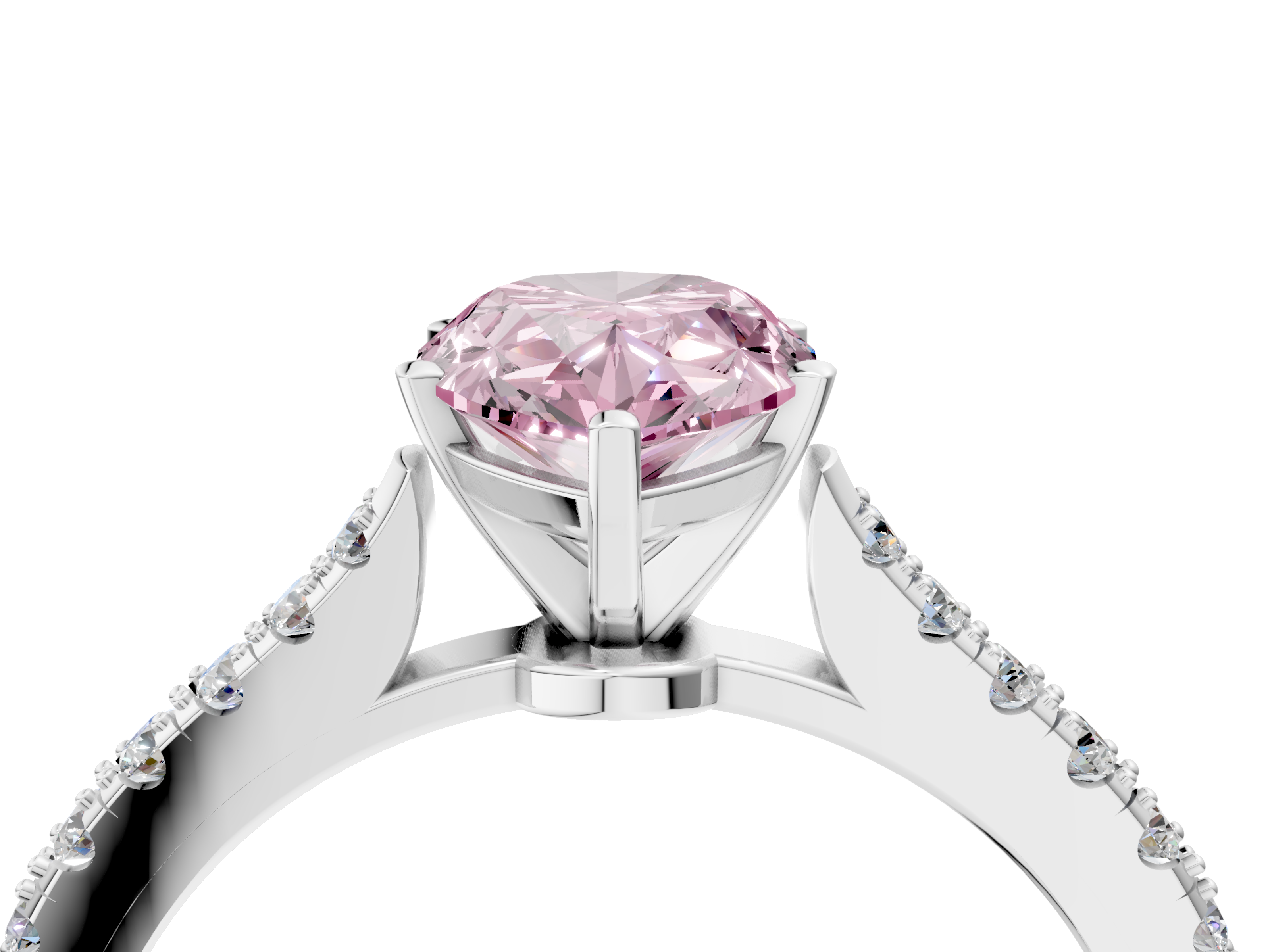 White gold Fancy Pink Pear  Cut Solitaire Diamond Engagement Ring with Pave Band and Four-Prong Setting_165