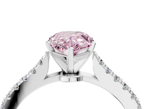 White gold Fancy Pink Pear  Cut Solitaire Diamond Engagement Ring with Pave Band and Four-Prong Setting_165