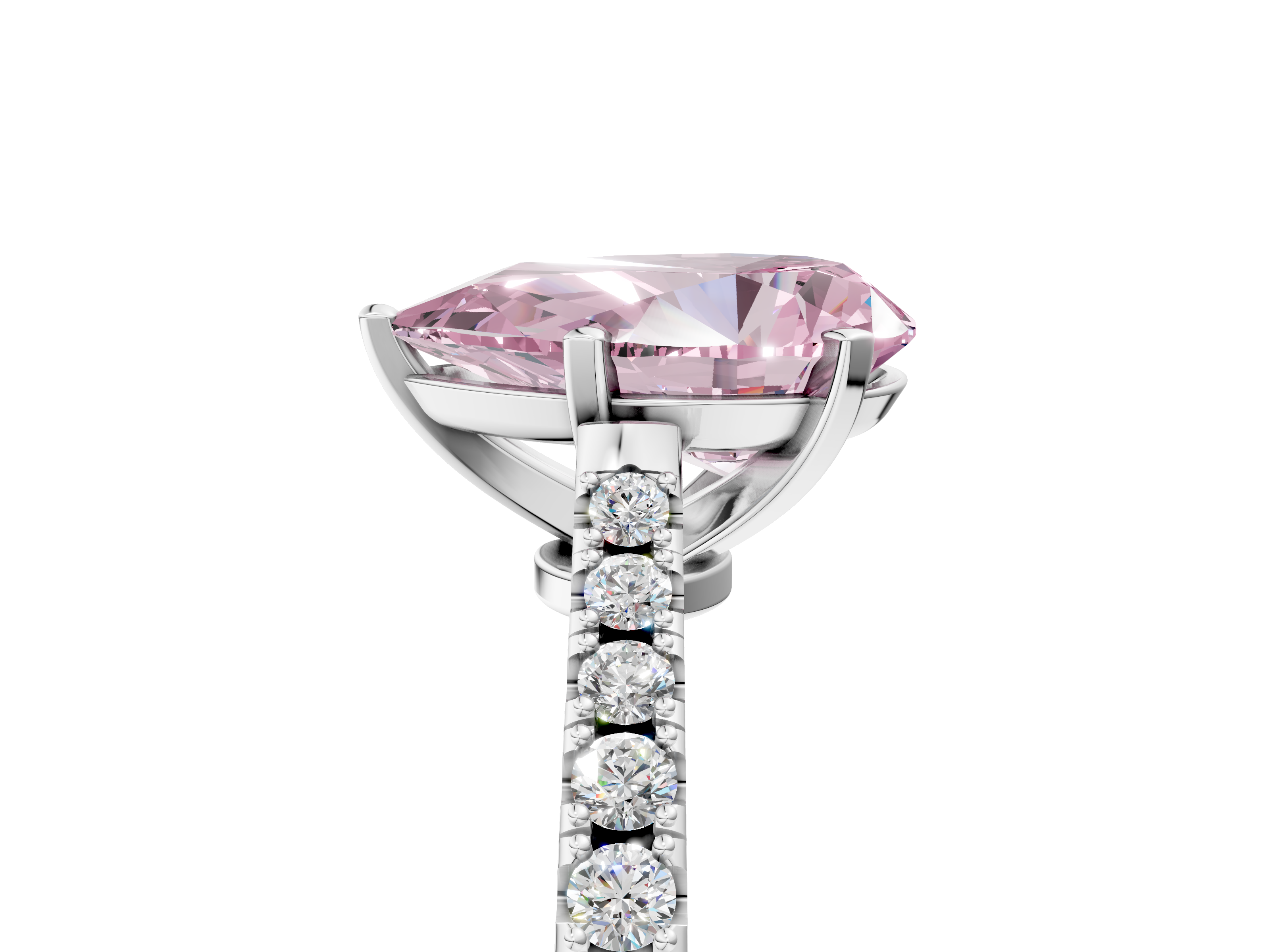 White gold Fancy Pink Pear  Cut Solitaire Diamond Engagement Ring with Pave Band and Four-Prong Setting_166