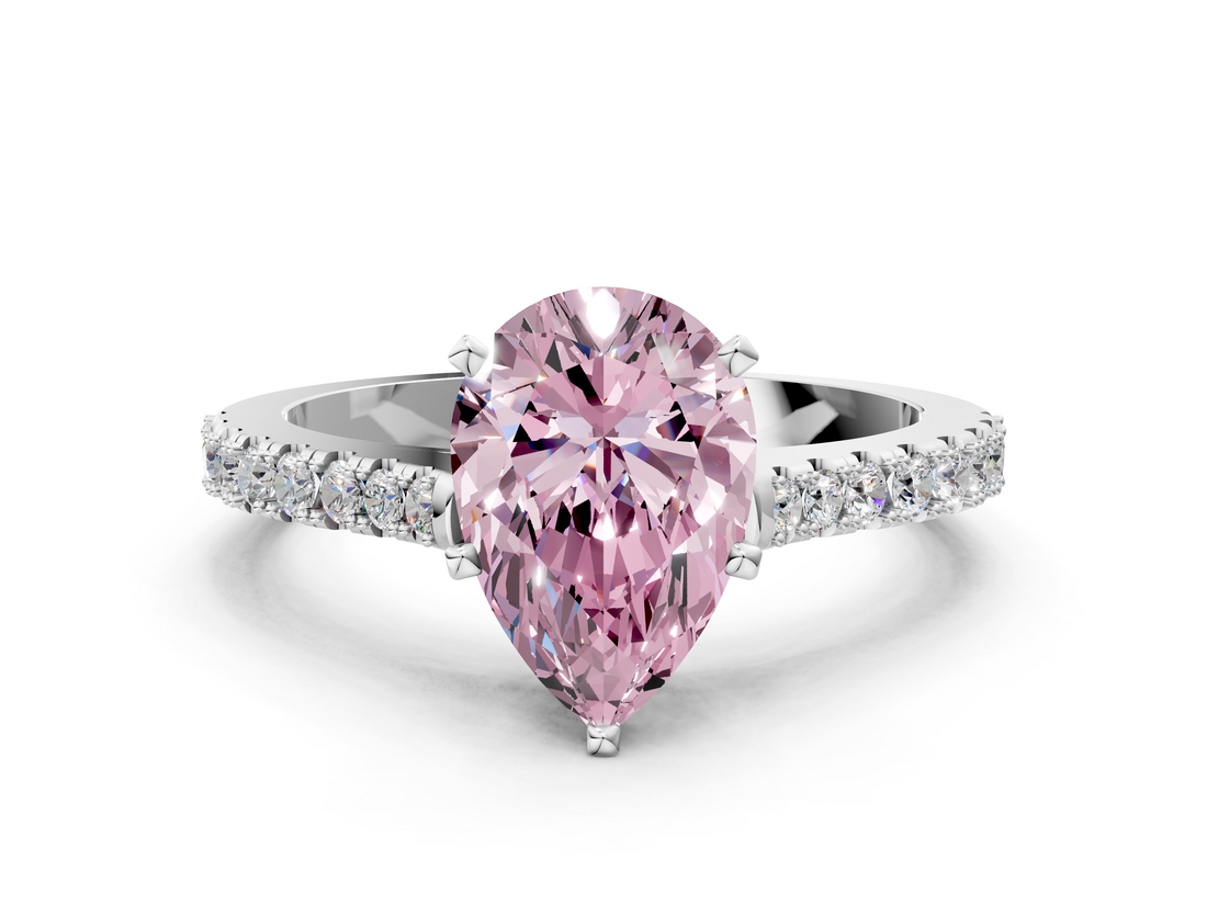 White gold Fancy Pink Pear  Cut Solitaire Diamond Engagement Ring with Pave Band and Four-Prong Setting_167