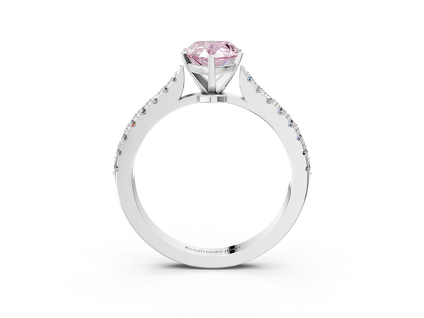 White gold Fancy Pink Pear  Cut Solitaire Diamond Engagement Ring with Pave Band and Four-Prong Setting