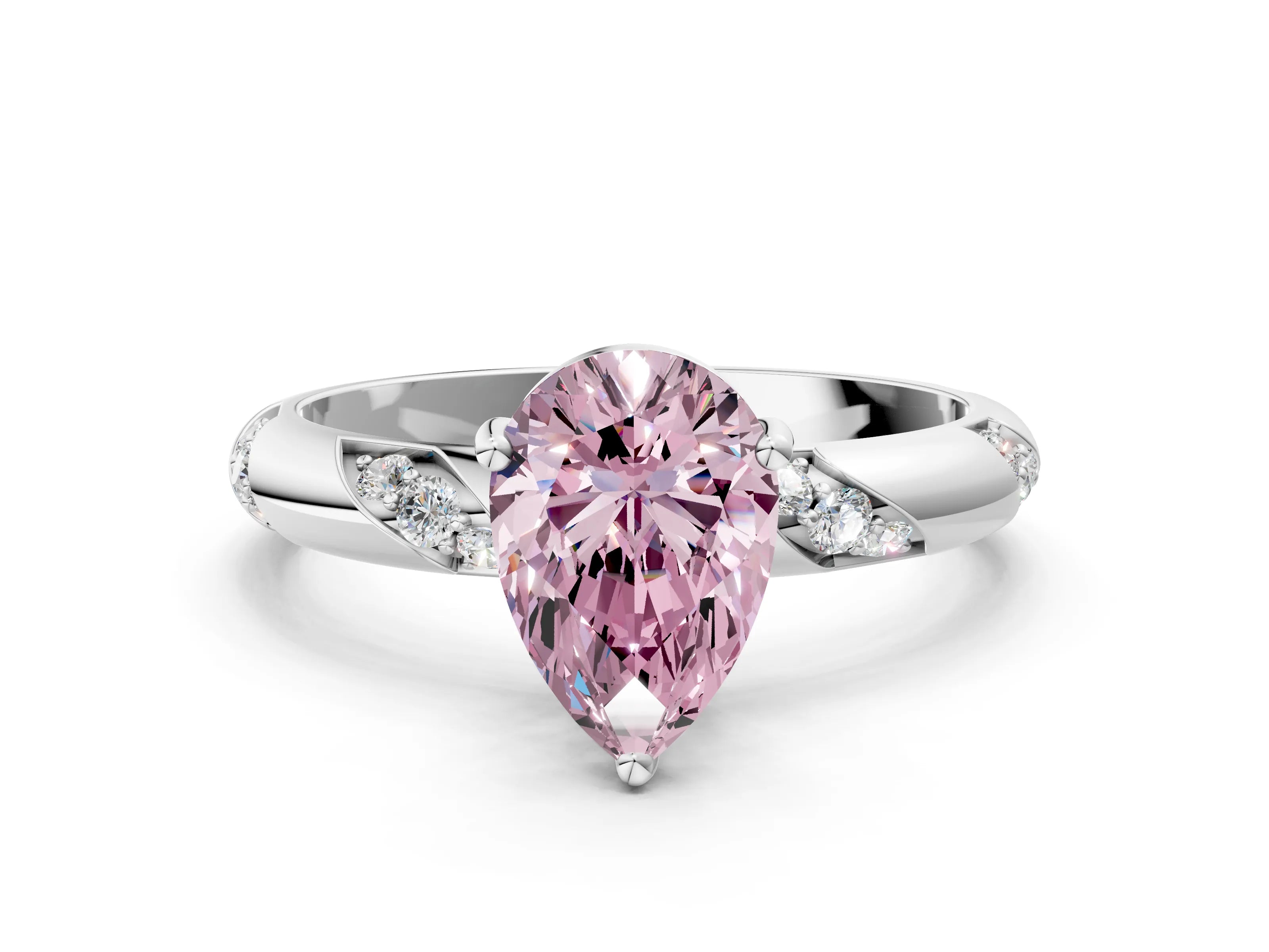 White gold Fancy Pink Pear Cut Solitaire Diamond Engagement Ring with Twisted Pave Band and Four-Prong Setting_19