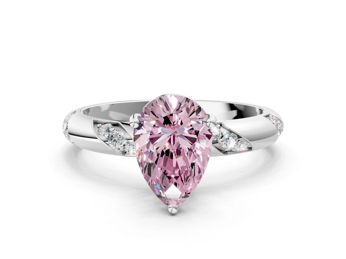 White gold Fancy Pink Pear Cut Solitaire Diamond Engagement Ring with Twisted Pave Band and Four-Prong Setting_19