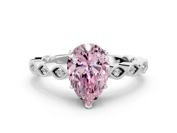 White gold Fancy Pink Pear Cut Solitaire Diamond Ring with Infinity Twist Band and Four-Prong Setting