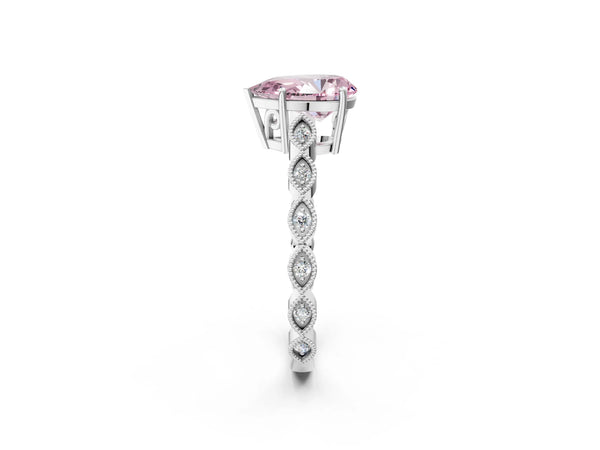 White gold Fancy Pink Pear Cut Solitaire Diamond Ring with Infinity Twist Band and Four-Prong Setting