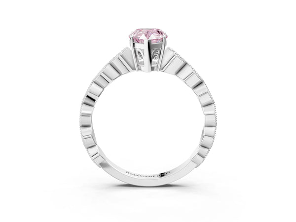 White gold Fancy Pink Pear Cut Solitaire Diamond Ring with Infinity Twist Band and Four-Prong Setting