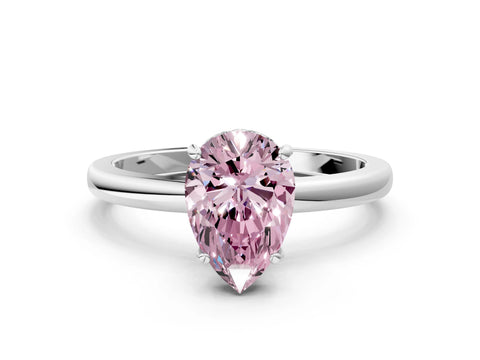 White gold Fancy Pink Pear Cut Solitaire Diamond Ring with Prong Setting and Plain Band_12