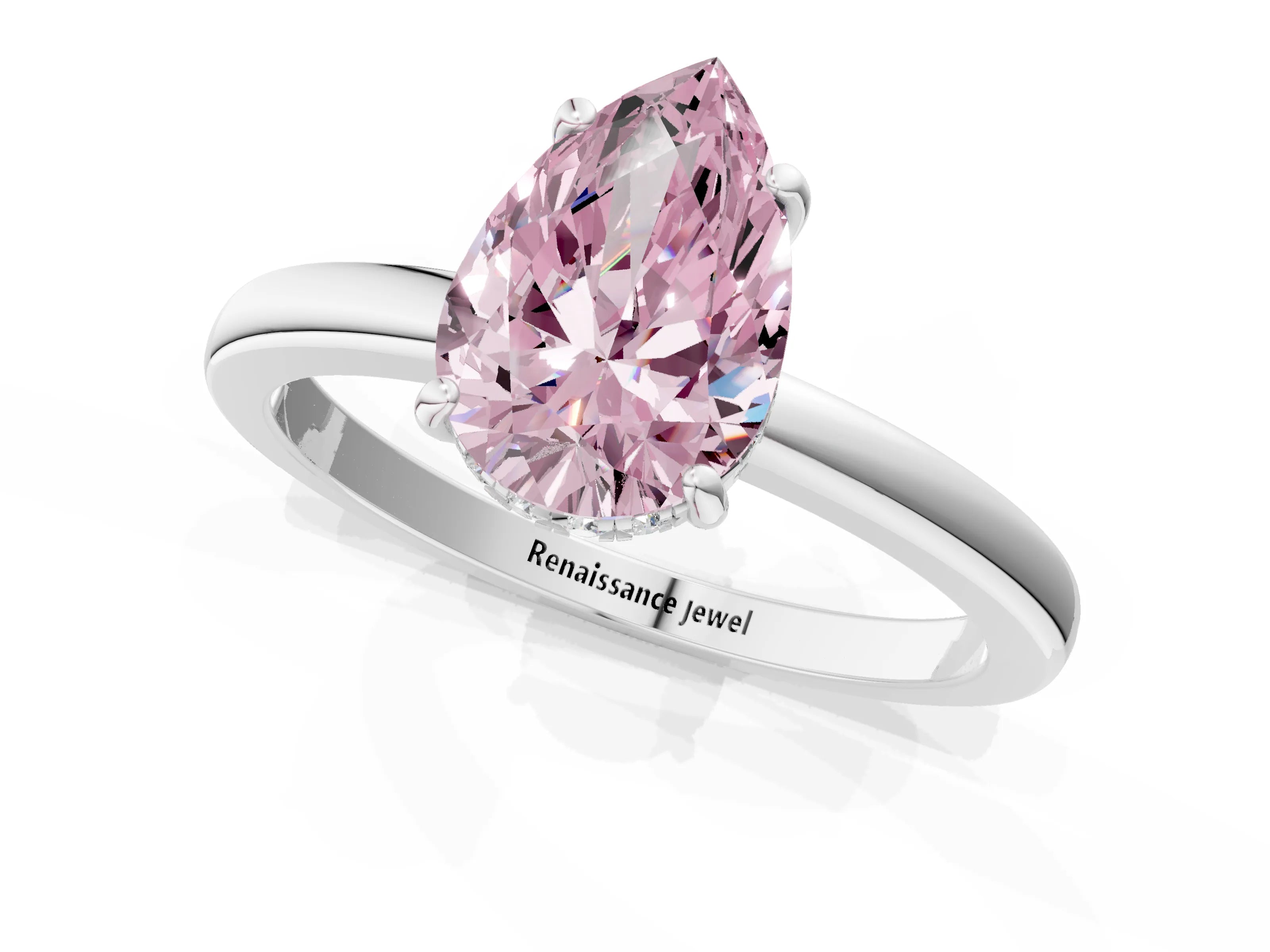 White gold Fancy Pink Pear Cut Solitaire Diamond Ring with Prong Setting and Plain Band_13