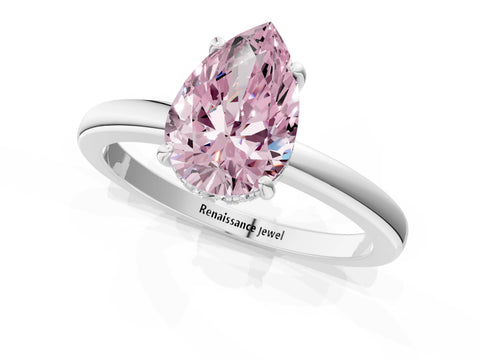 White gold Fancy Pink Pear Cut Solitaire Diamond Ring with Prong Setting and Plain Band_13