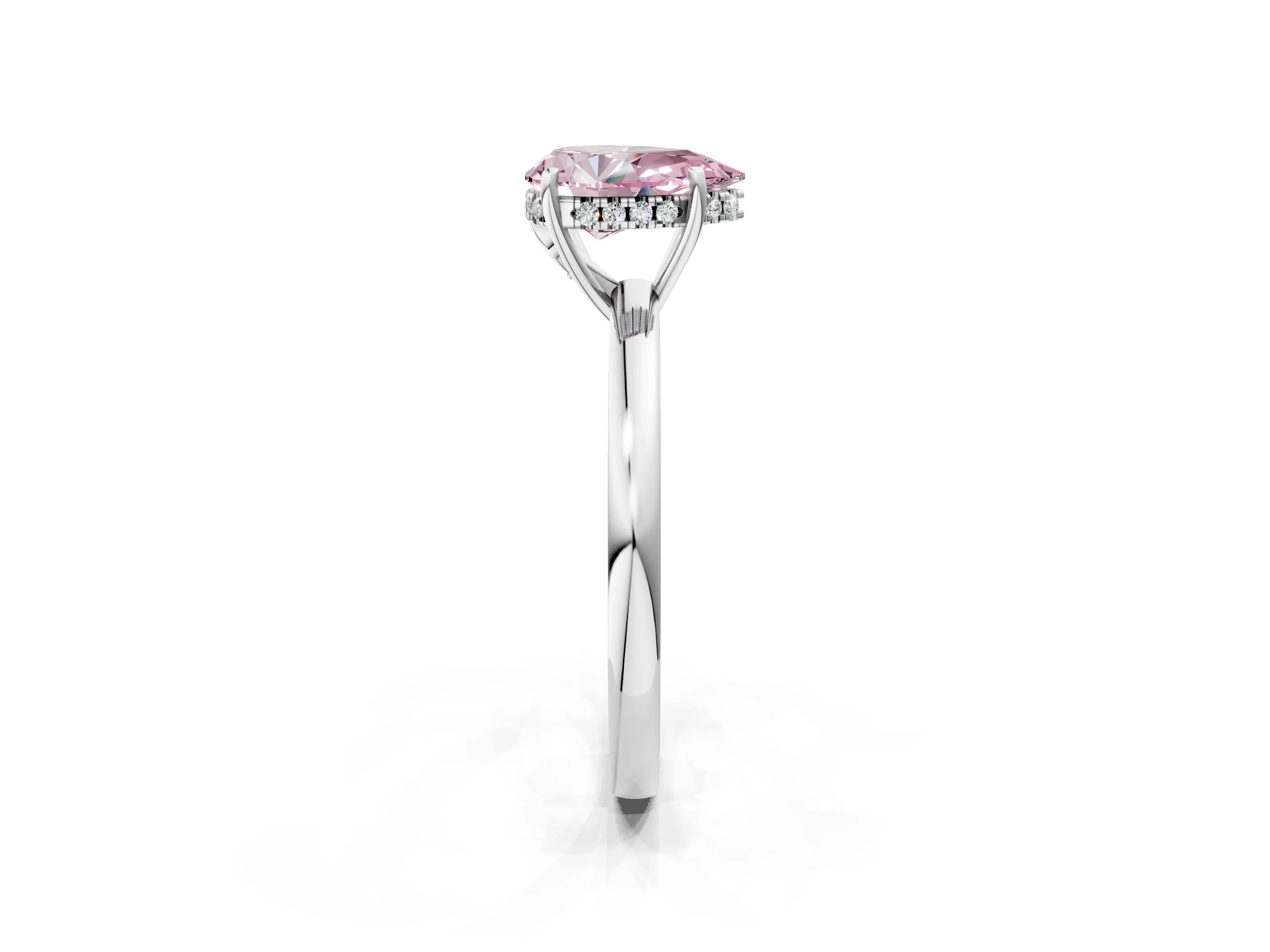 White gold Fancy Pink Pear Cut Solitaire Diamond Ring with Prong Setting and Plain Band_14