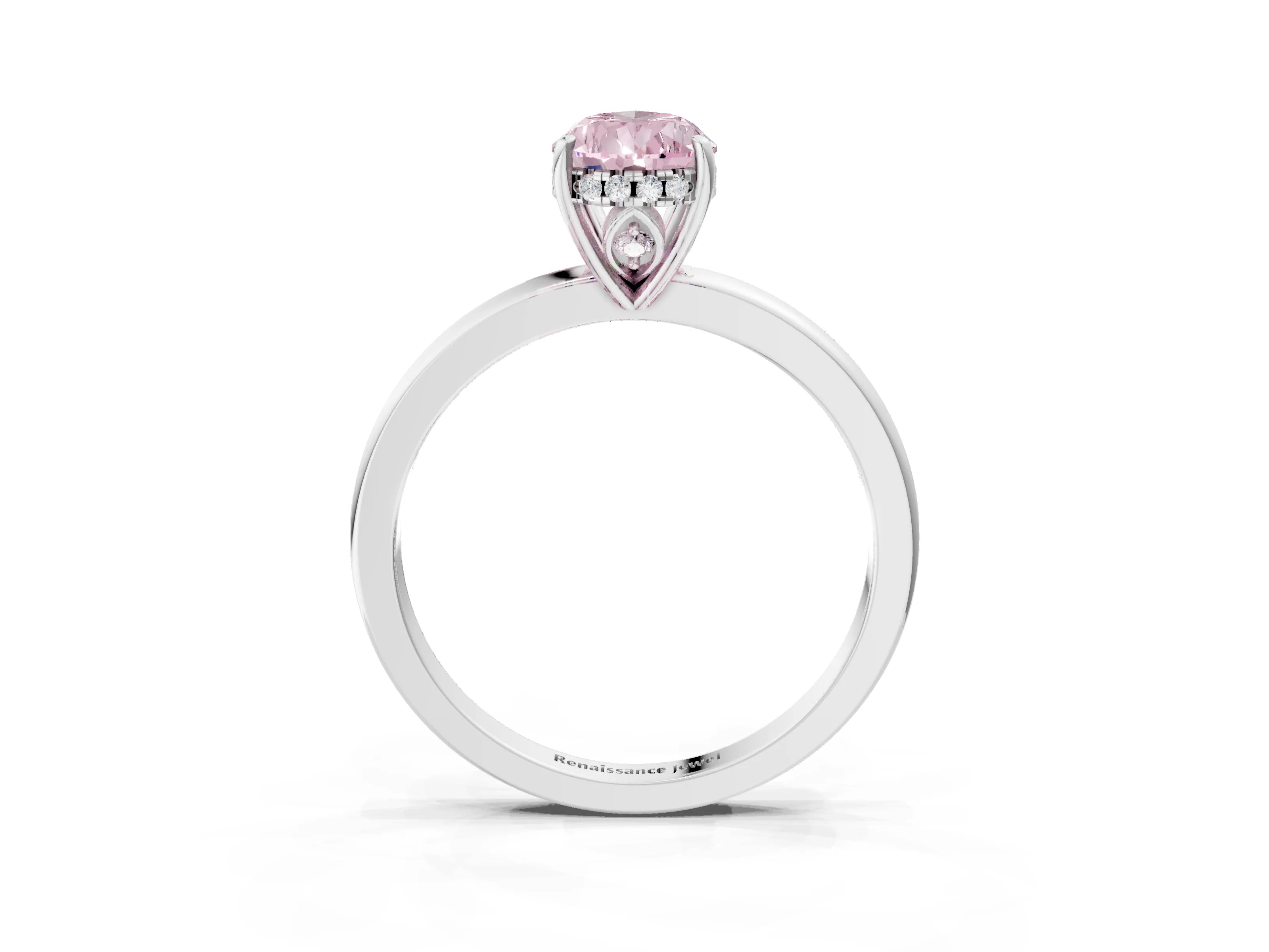 White gold Fancy Pink Pear Cut Solitaire Diamond Ring with Prong Setting and Plain Band_15