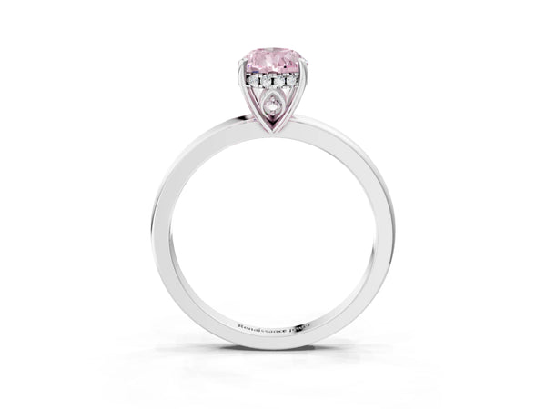 White gold Fancy Pink Pear Cut Solitaire Diamond Ring with Prong Setting and Plain Band