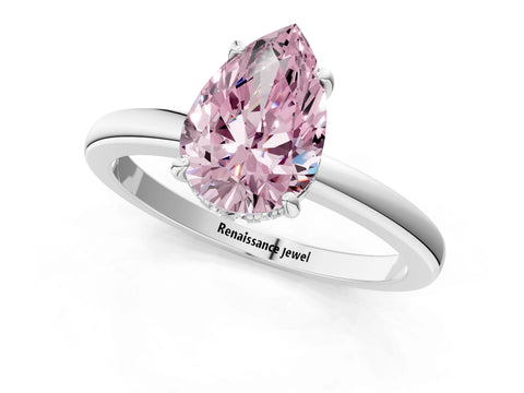 White gold Fancy Pink Pear Cut Solitaire Diamond Ring with Prong Setting and Plain Band_1