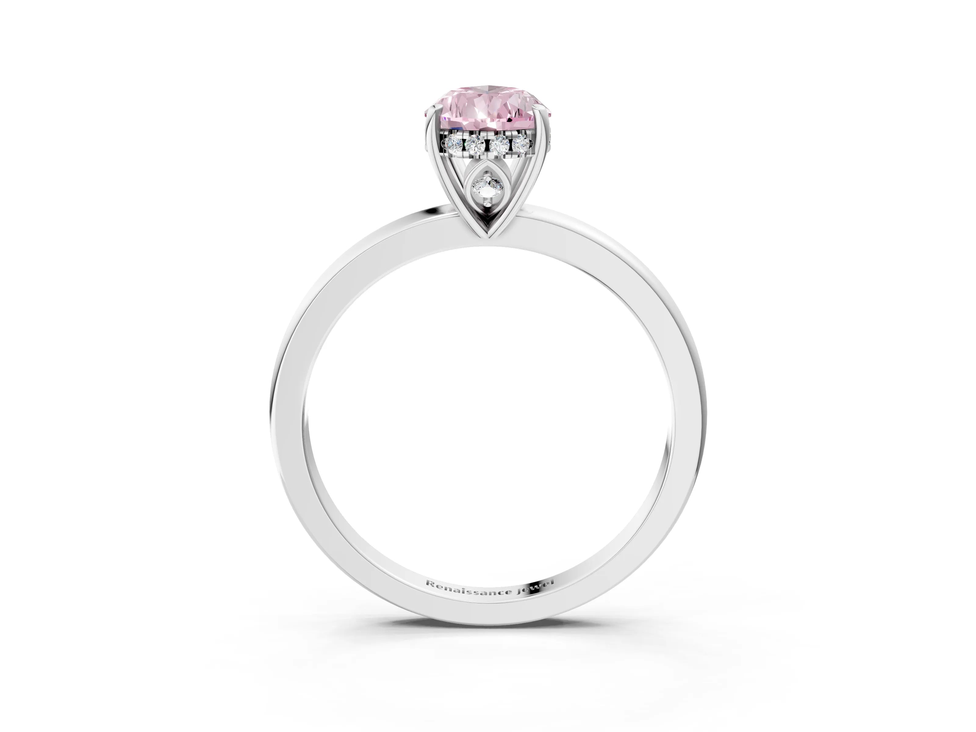 White gold Fancy Pink Pear Cut Solitaire Diamond Ring with Prong Setting and Plain Band_3