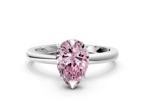 White gold Fancy Pink Pear Cut Solitaire Diamond Ring with Prong Setting and Plain Band