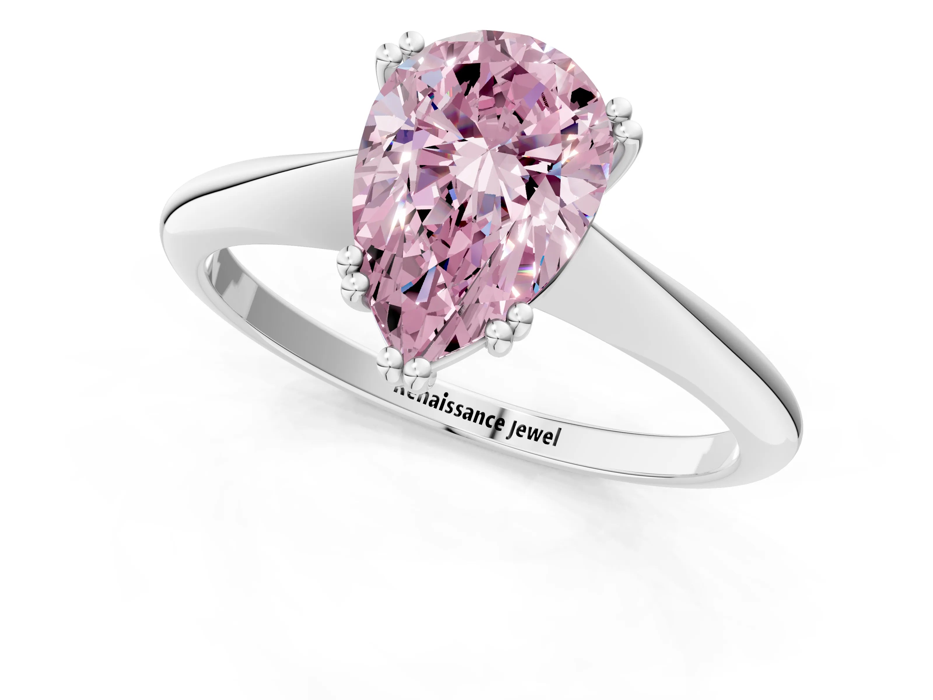 White gold Fancy Pink Pear Cut Solitaire Diamond Ring with Six-Prong Setting and Classic Band_1