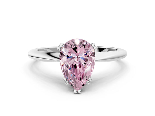 Platinum Fancy Pink Pear Cut Solitaire Diamond Ring with Six-Prong Setting and Classic Band