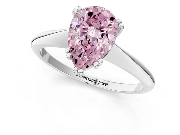 Platinum Fancy Pink Pear Cut Solitaire Diamond Ring with Six-Prong Setting and Classic Band